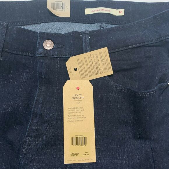 Levis 12 Medium Classic Straight Jeans Mid-Rise 31x30 Women's Denim Sculpt Soft - Picture 3 of 7